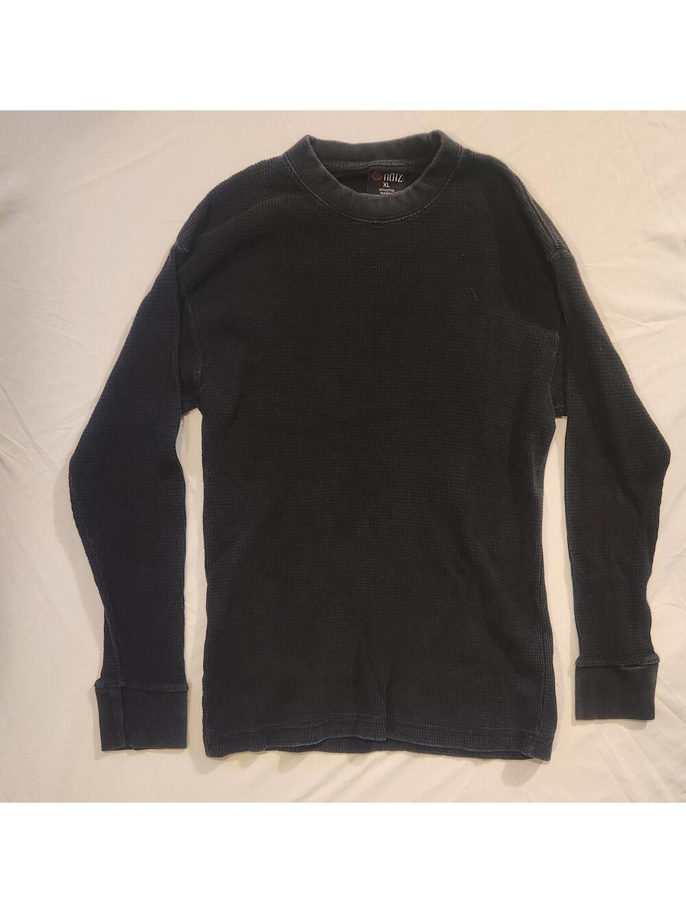 Vintage Noiz Black Thermal Long Sleeve Distressed Shirt. Mens Size XL